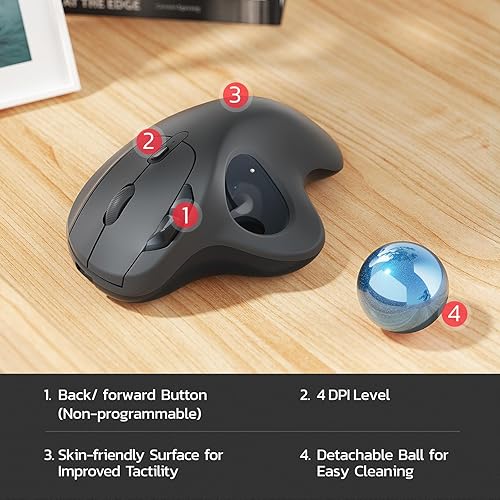 Miniatura 7 de Nulea Ratón inalámbrico M501, recargable ergonómico, fácil control del pulgar, seguimiento preciso y suave, conexión de 3 dispositivos (Bluetooth o
