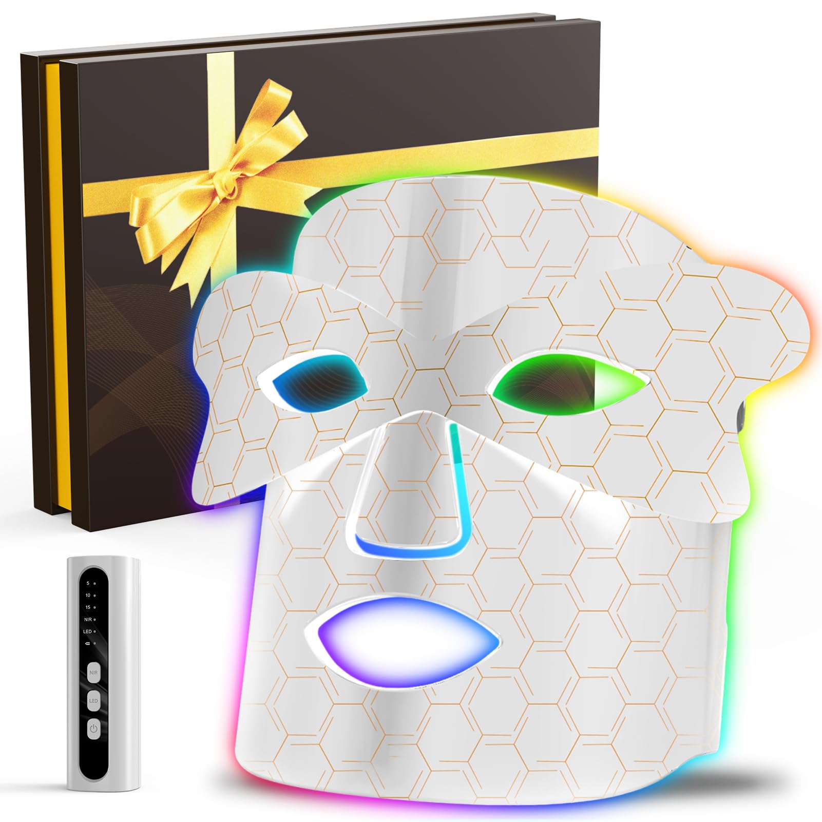 CozyZen Rotlicht Lichttherapie für das Gesicht, 7+1 Farbmodi Nahinfrarot 850nm LED-Gesichtsmaske - Tragbares und aufladbares Lichttherapiegerät, Rotlichttherapie zu Hause (Weiß)