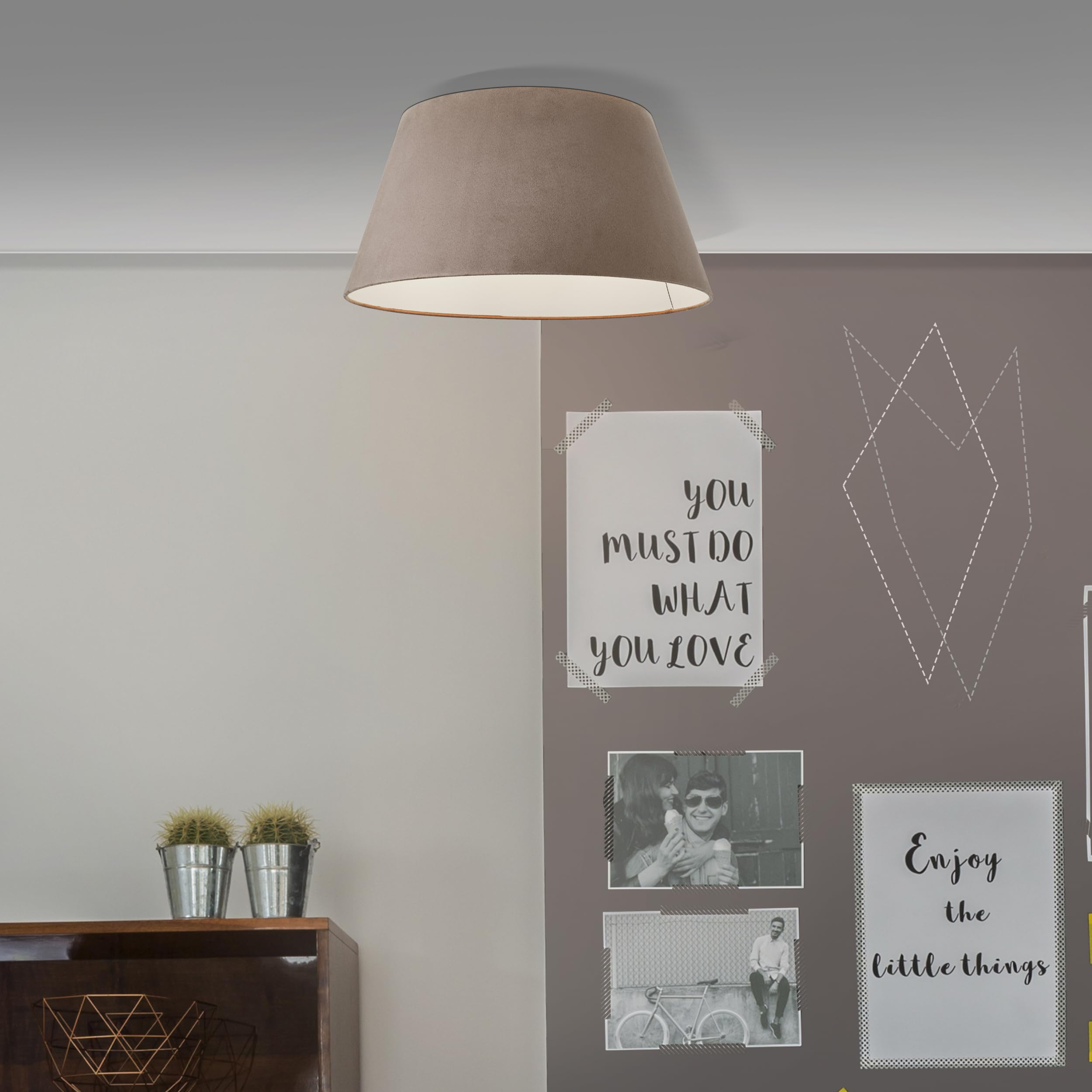 Lightbox Deckenlampe Ø 50 cm - Deckenleuchte mit dekorativem Stoffschirm - extern dimmbare Lampe für Schlafzimmer oder Essbereich - E27 Fassung exkl. LED