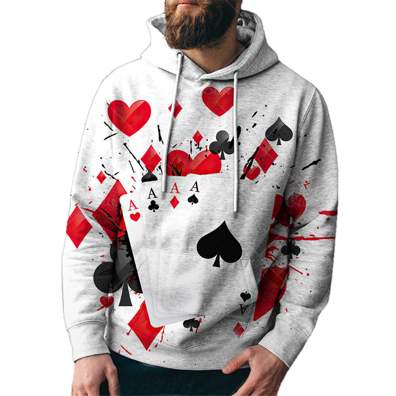 Keephen Women's # 1 Unisex Poker Hoodie Men Poker A Pattern Hooded Sweatshirt Funky Casual Long Sleeve Pullover Top Streetwear