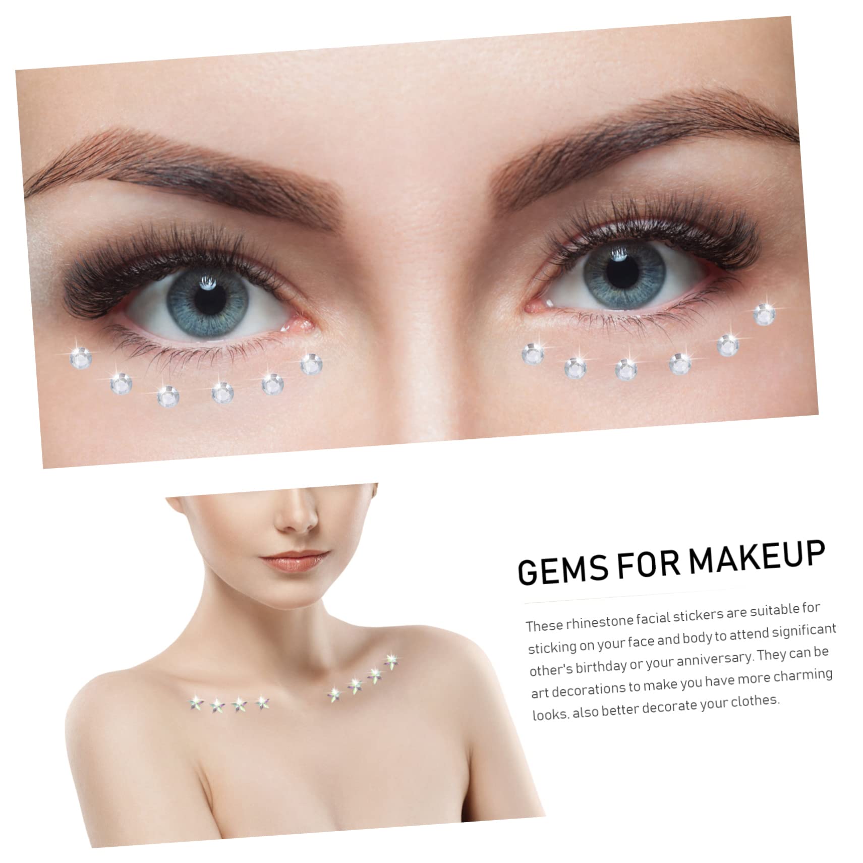 SHERCHPRY 5Sheets Rhinestone Face Gems Stickers for Makeup Body Jewels Easy to Apply for Parties Festivals and Outings