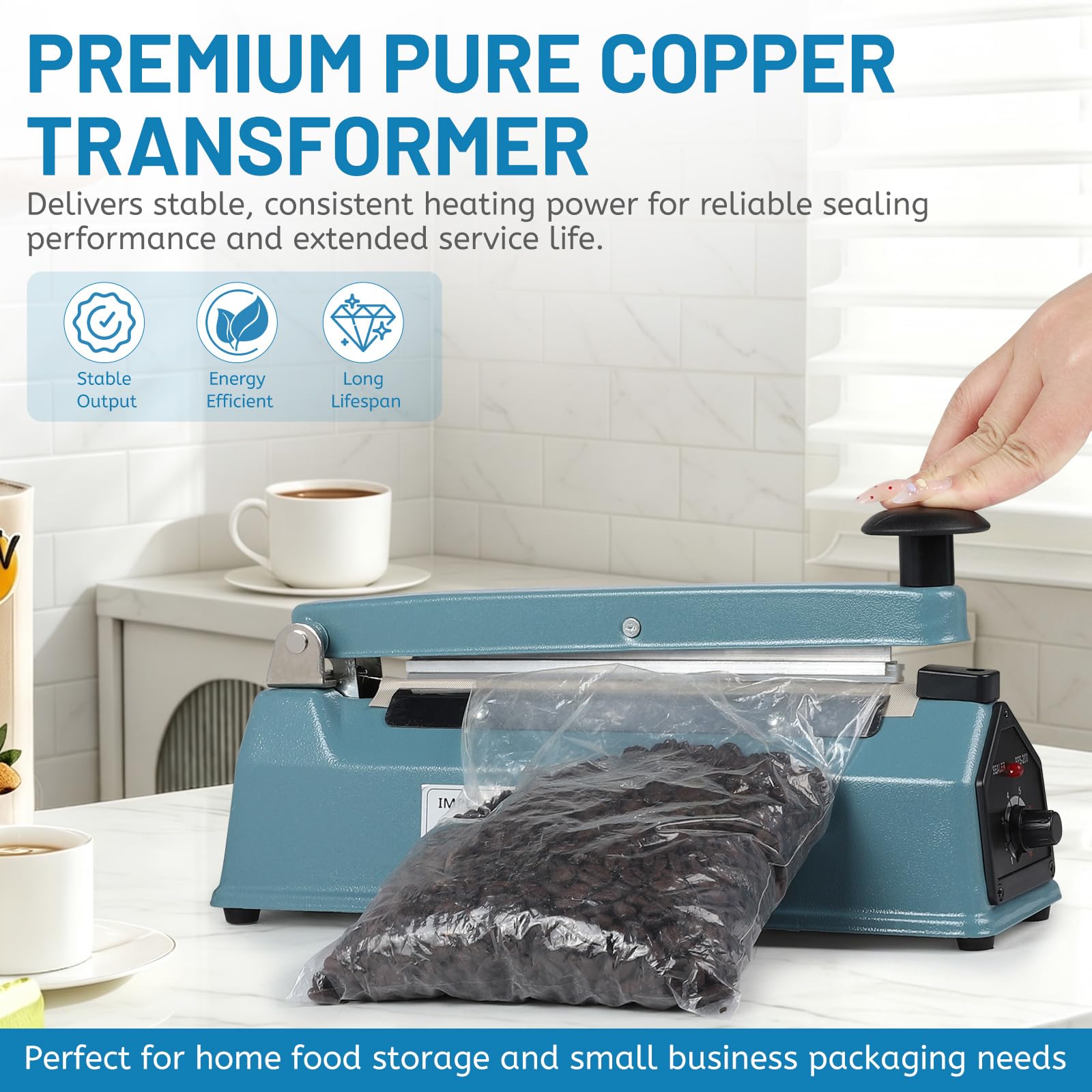 LALAGO Termosaldatrice per Plastica Sacchetti 200mm, Blu Sigillatrice Macchina ad Impulsi Guarnizione Larga 5mm, Impulse Heat Sealer per Mylar PP PE Alluminio Bags Macchina Sigillante