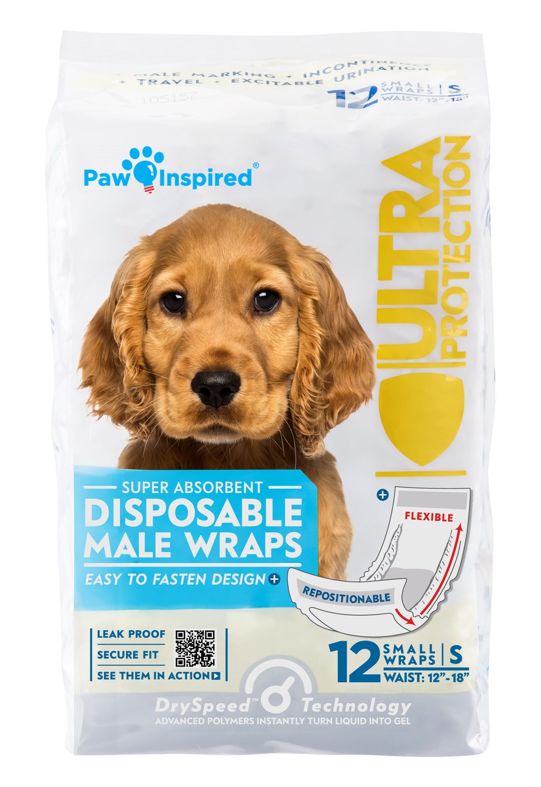 Buy Paw Inspired 36ct Disposable Male Dog Wraps, Belly Band for Dogs