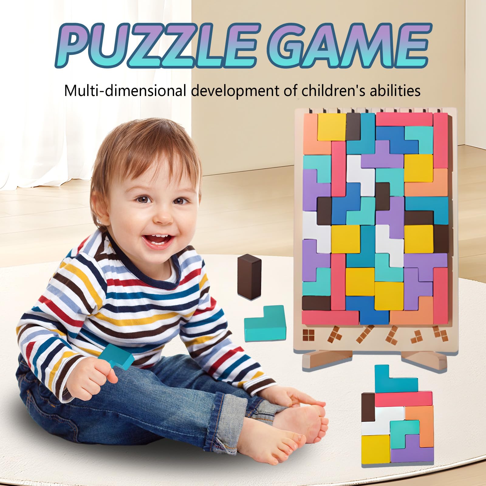 3D di Legno Tetris, Cervello Giocattoli con 41 Colorato Blocchi Geometrici, Intelligenza Jigsaw Rompicapo, Regali Educativi per Bambini,Giochi Montessori Bambini 3 4 5 6 Anni