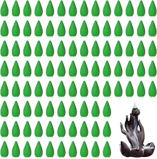 100Pcs Green Tea Backflow Incense Cones Bulk, Long Lasting Waterfall Sandalwood Fragrant Cone, Natural Handwork Scents for Aromatherapy Meditation & Yoga
