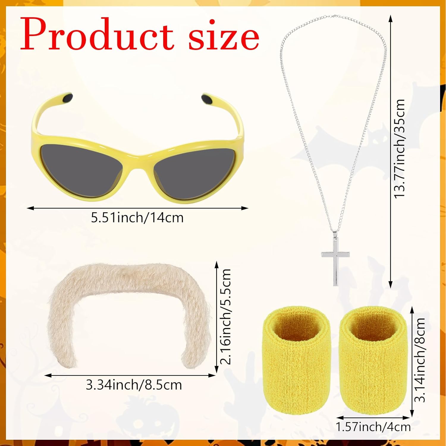 7 PCS Halloween Wrestler Hogan Costume Kit Includes Wig, Yellow Red Feather Boa, Fake Mustache, Red Bandana & Bracers for Women Men Halloween Cosplay Party Dress Up, Wresting Themed Role Play - Image 4