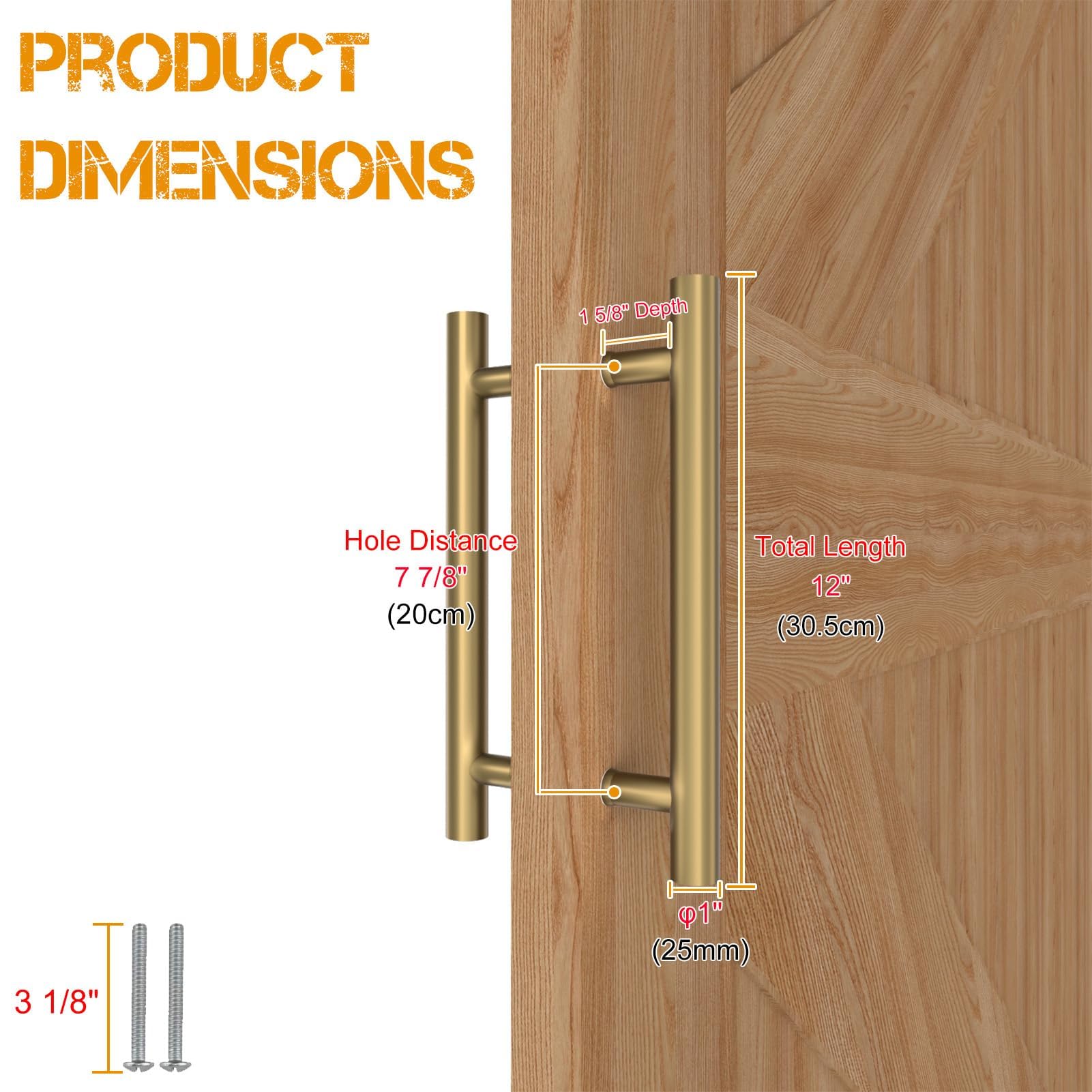 LVYIHAN Round Gold Barn Door Handles 30/60/90/120/150 Cm, Pull Push Long French Door Handle Double Sided - Image 2