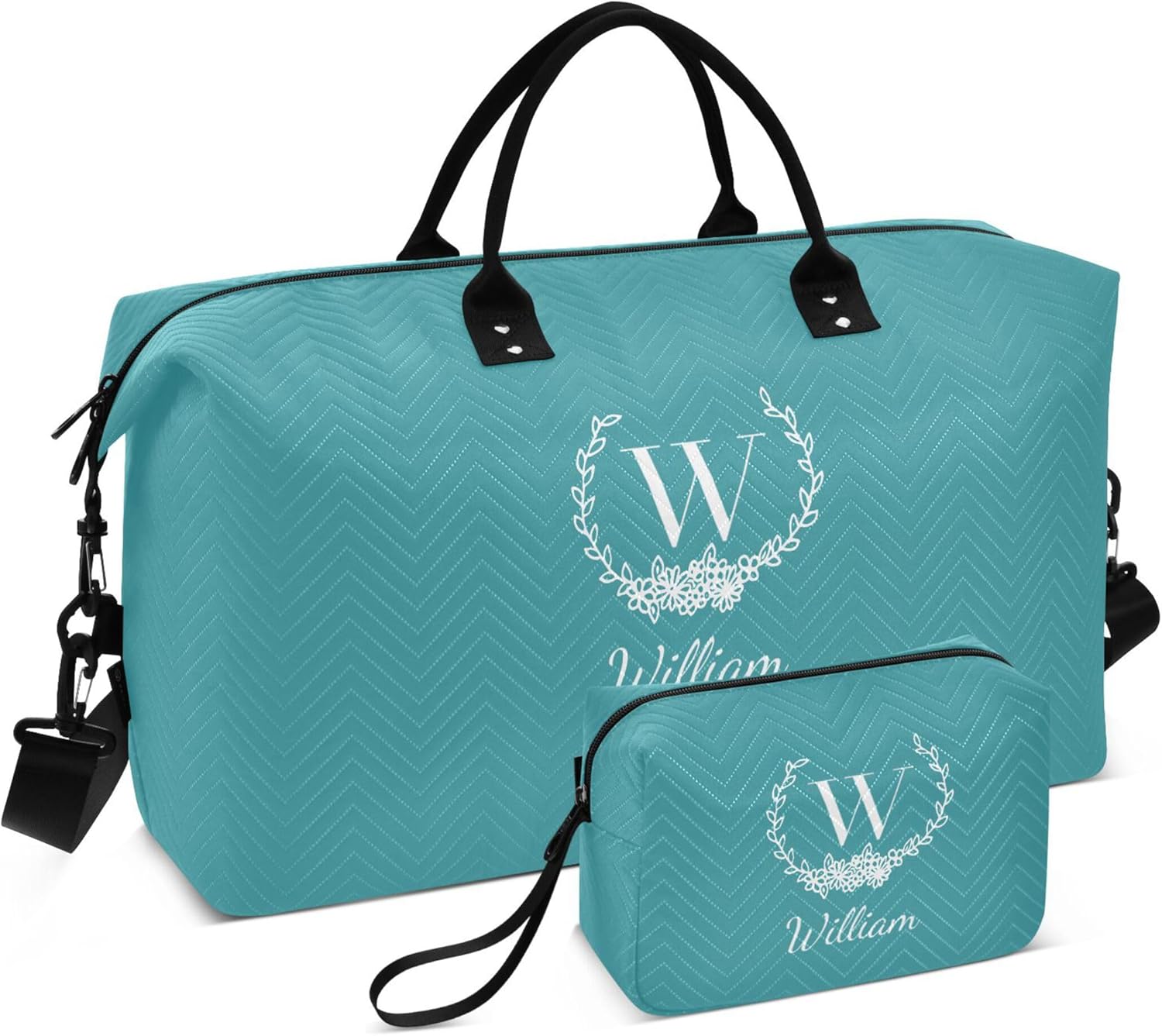 Teal Blue Custom Travel Duffel Bag with Toiletry Bag Personalized Weekender Bag for Travel Business Sports Large Gym Carry On Bag for Women & Men