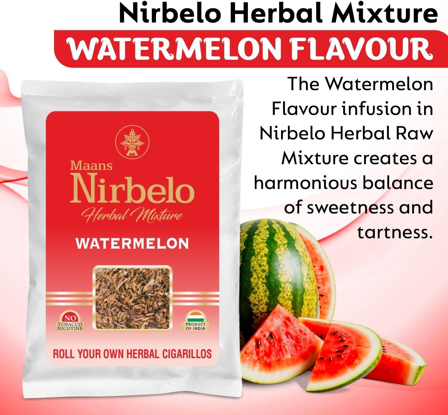 Exotic Herbal Blend Watermelon Flavour + Pre Rolled Paper Cones | Tobacco and Nicotine Free 100% Natural Herbal Mix | 35 Gram (Pack of 2) + 3 Rolls