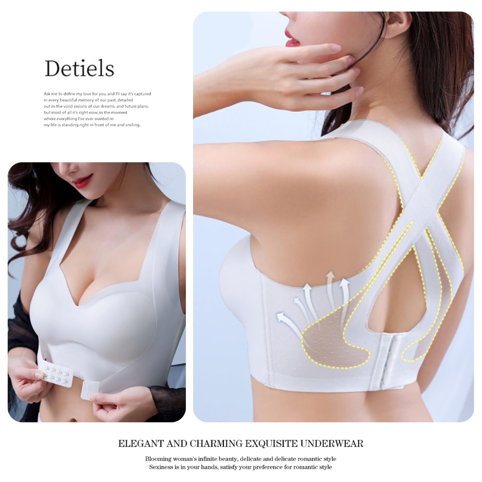 Soutien Gorge Push up Ouverture Devant Soutien-Gorge de Sport Haut de sous-vêtements Femme Rembourré Soutien Gorge