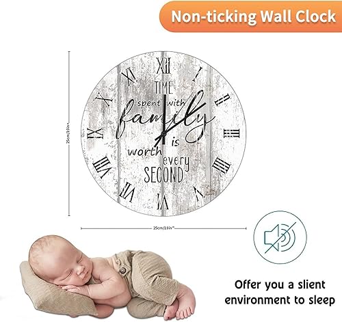 Miniatura 38 de UFunhome Reloj de pared de madera con cita familiar, el tiempo que pasa con la familia vale la pena cada segundo, reloj colgante redondo, funciona