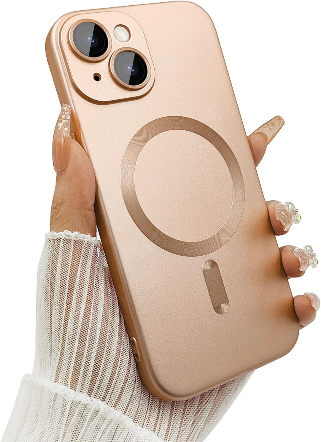 Magnetic case for iPhone 13 Phone Case for Women/Men, Matte Luxury Soft Metallic Luster Design with Camera Lens Protector, Compatible with Magsafe Case for iPhone 13 6.1"-Champagne Gold