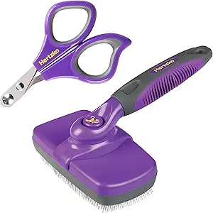 Hertzko Hair Brush for Shedding, Dog Brush for Grooming, Self Cleaning Slicker Brush for Pets, Deshedding Brush Rake, Purple, All Hair Types, Includes Nail Scissors