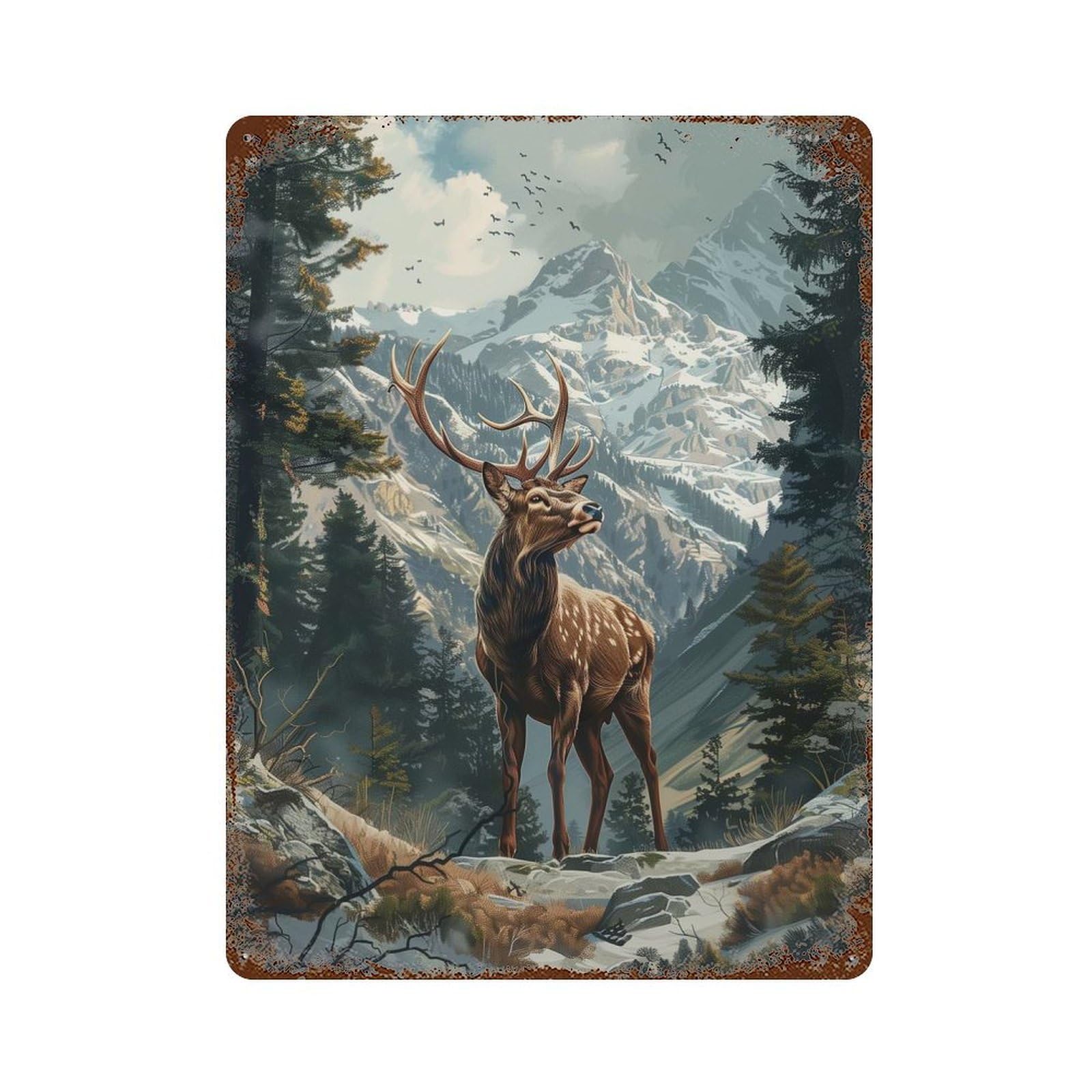 A Deer in The Forest 15.7"x11.8" Rustic Tin Plaque, Industrial Home Decor for Farmhouse, Kitchen And Entryway Decor