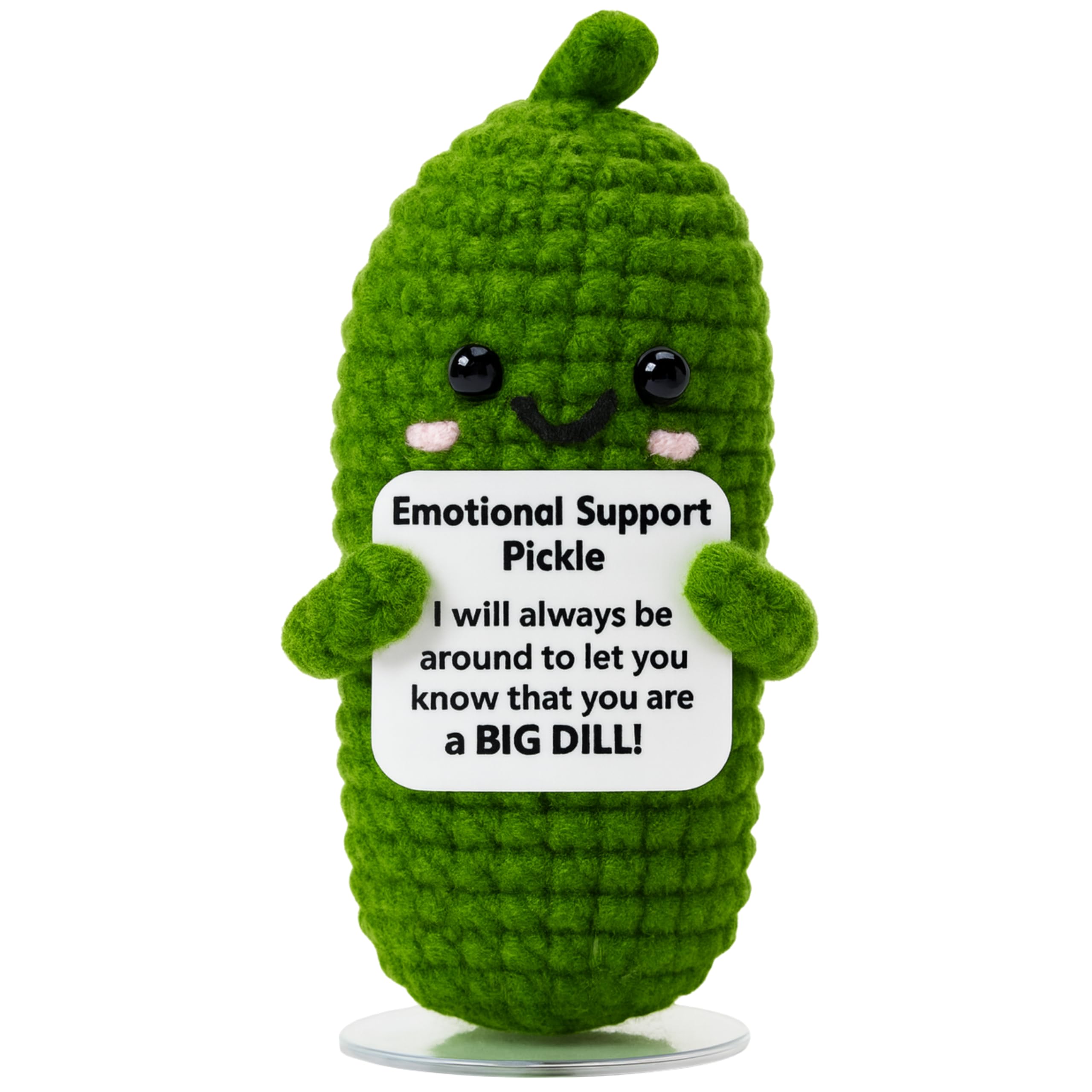 Emotional Support Pickle Plush with Stand, Positive Pickle Crochet Gift, Funny Stuffed Pickle, Handmade Encouragement Desk Decor, Cute Support Gift for Friends Coworkers Mom
