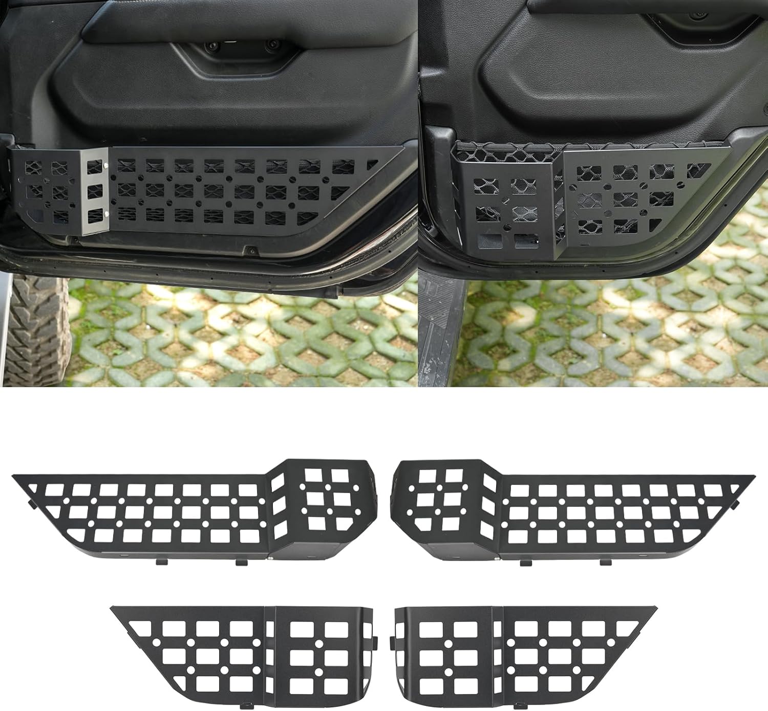 Front Rear Door Pocket Storage Box Compatible with Jeep Wrangler JL JLU 4XE 2018-2024 & Gladiator JT 2020-2024 Rubicon Sport Sahara Interior Door Storage Organizer Molle Panels（Not Fit Power Seats）