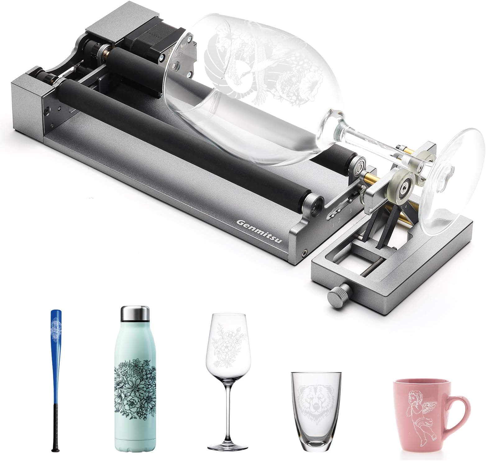 MD19 Rotary Roller Kit, 360° Y-axis Engraving Accessories for Genmitsu L8, Z6, Kiosk, Kortek, Rolling Block for Various Height and Length Objects, Cylindrical Object, Wine Glass, Tumblers