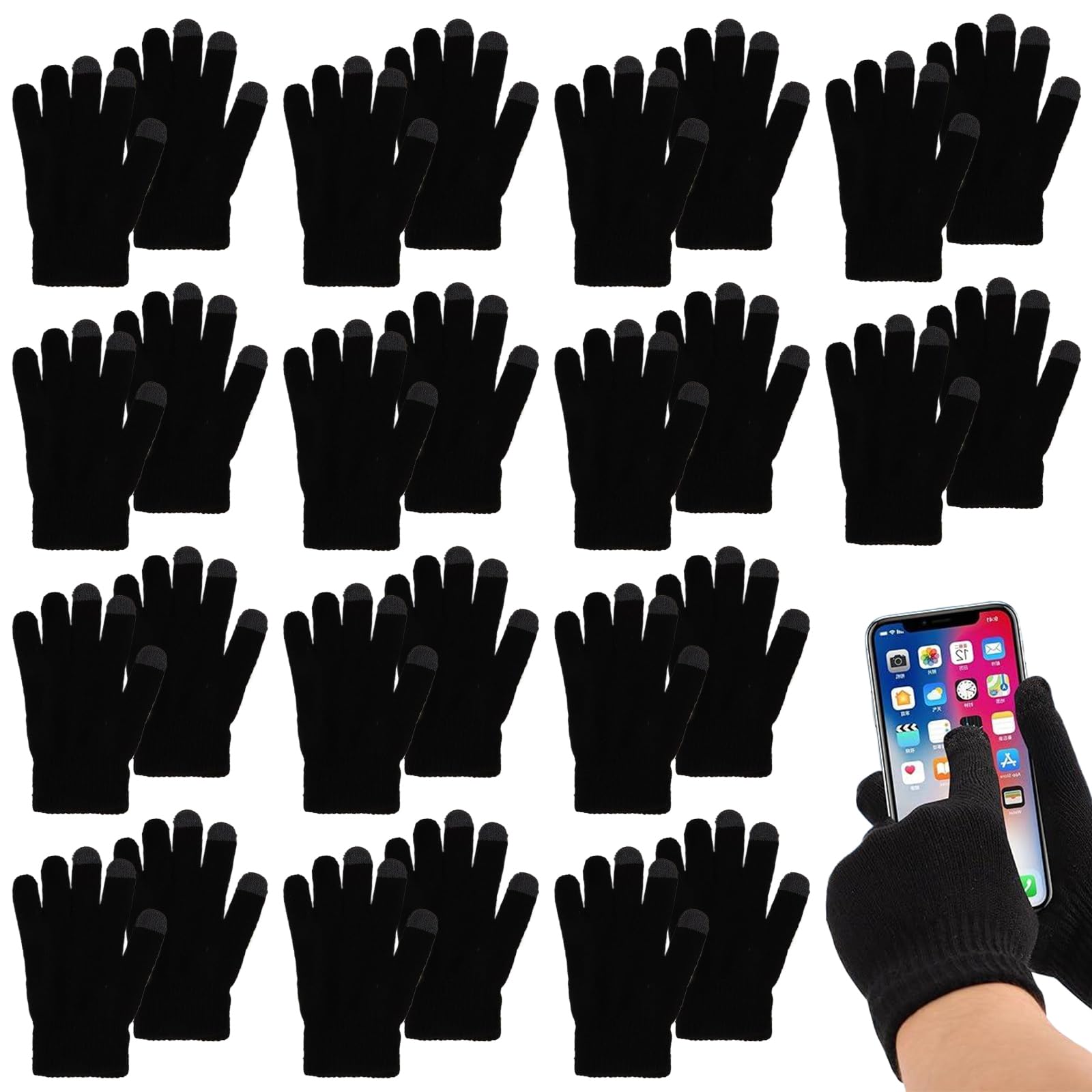 Kikaword Men's Black 14 Pairs Winter Gloves,Touch Screen Gloves,Knitted Winter Magic Glove,Stretch Full Finger Glove For Wo
