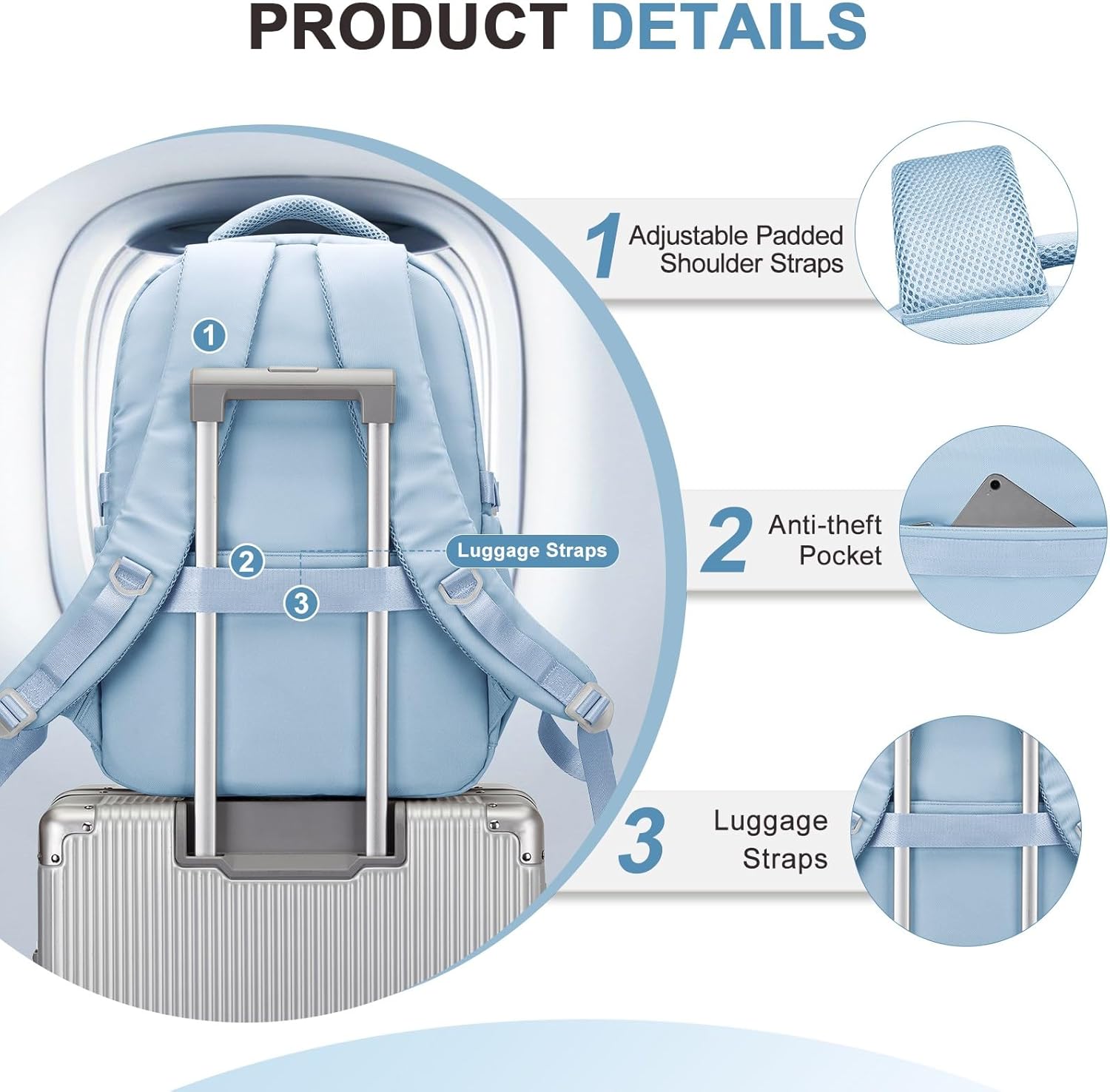 Cute Backpack for College Students Waterproof School Bag High School Backpacks for Teens Girls Boys Laptop Bookbag Casual Daypacks Backpacks for Women Men（Blue） - Image 4