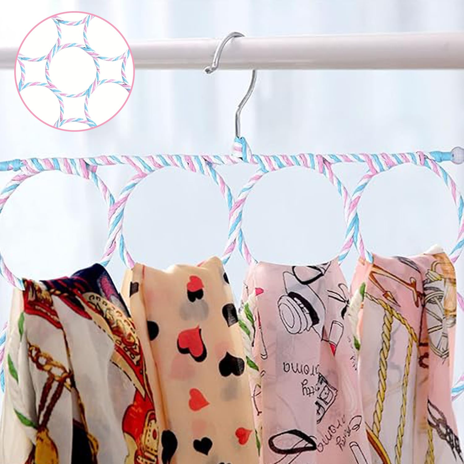 Porta Sciarpe con 28 Fori, Organizzatore Sciarpe, Pieghevole Leggero Ganci Per Scialli, Gruccia a Anelli Porta Sciarpa, Portacravatte Da Armadio, Multifunzionale Appendiabiti Per Cravatte, Cinture