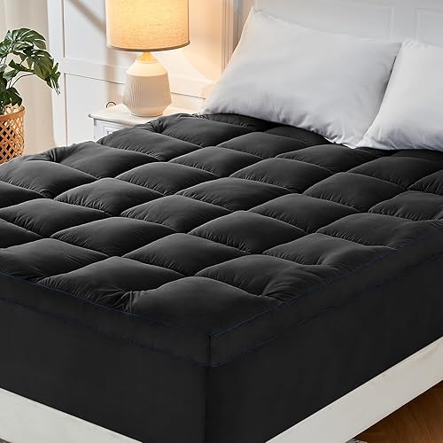 Queen Mattress Topper, Black Mattress Pad Bed Topper Cover, Extra