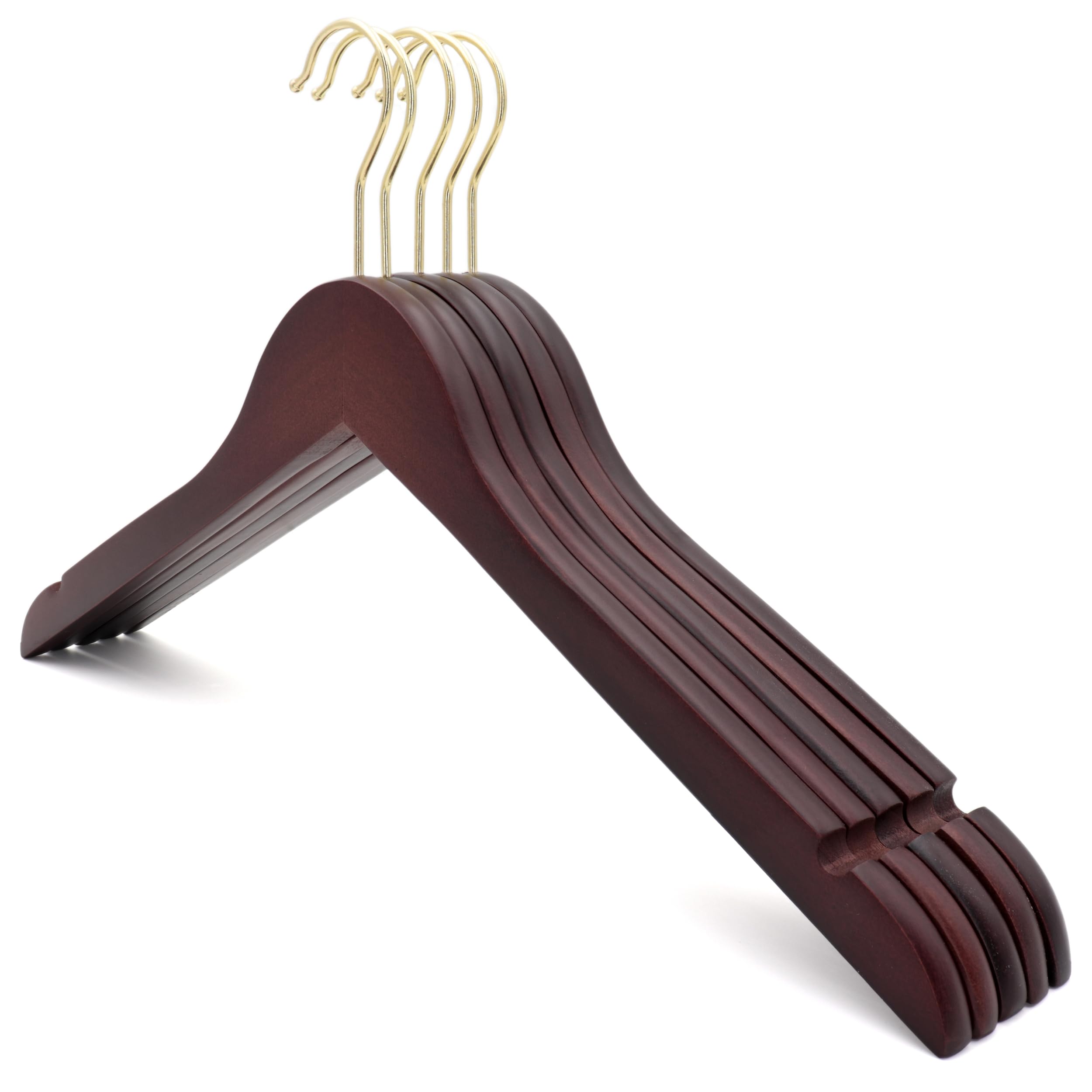 The Hanger Store 20 Dark Wooden Coat Hangers with Notches and Gold Hook, 44cm