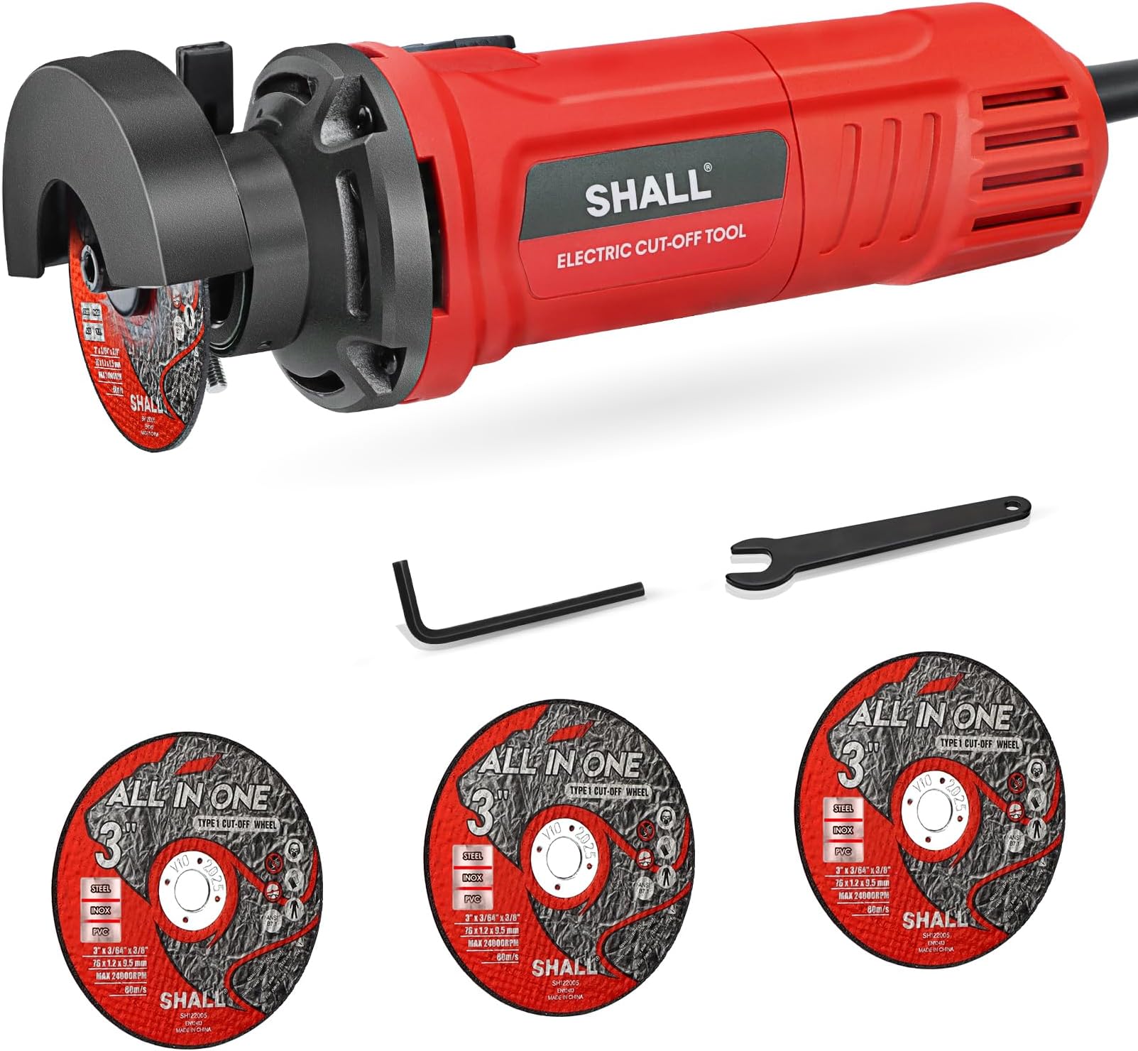 SHALL 3 Inch High-Speed Cut Off Tool, 3.5 Amp Metal Cutter Tool with 3Pcs Multifunctional Cut Off Wheels, 24000RPM Electricl Metal Cutting Tools for Steel, Inox