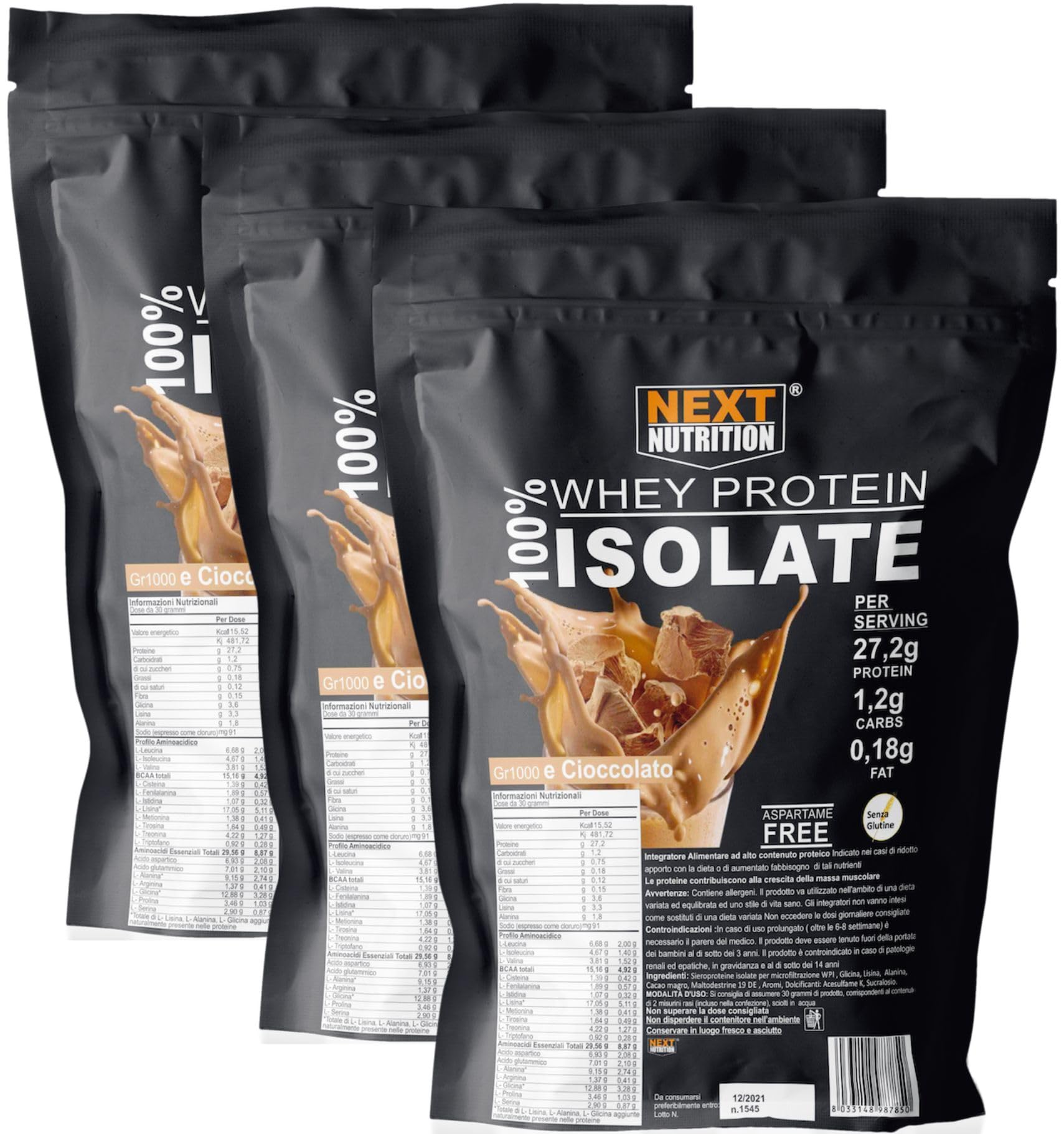Next Proteine in Polvere Isolate Whey - 3kg Cacao - Integratori Palestra per il Recupero e l'Aumento di Massa Muscolare - 100% Proteine Isolate - Proteine Whey Isolate Prodotte in Italia