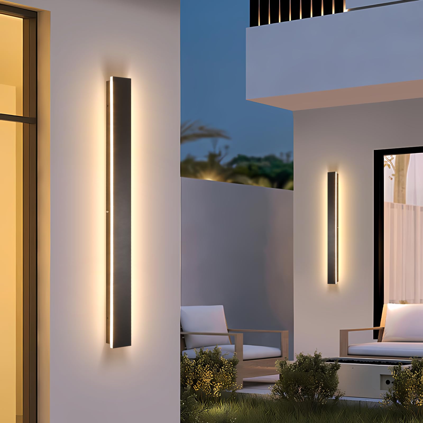 AioTio Outdoor Wall Lights Exterior,2pack 31.5inch Black Outdoor Light Fixtures Wall Mount,Waterproof Modern Porch Lights Wall Sconce,3000k Long LED Linear Outside Lighting for Garage,Courtyard
