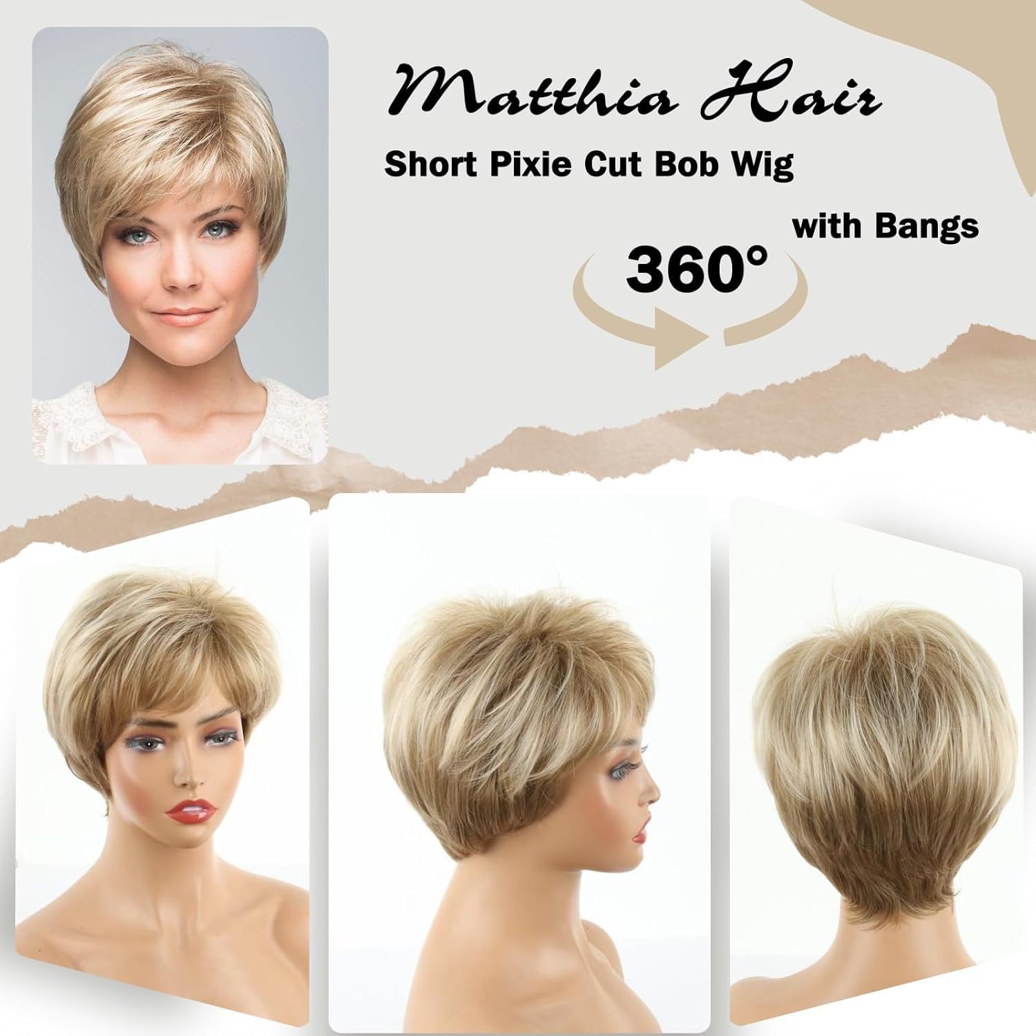 Synthetic Short Curly Pixie Wigs Heat Resistant Blonde Thinning Hair Solution for Older Women Lightweight Daily Wear (Blonde,6")