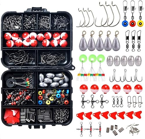 UD Kit de accesorios de pesca 177188263PCS Caja de aparejos de pesca - ganchos, pesos, cabezas de plantilla, juntas tóricas, anillos giratorios,