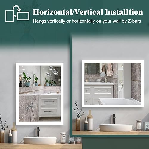 Miniatura 6 de Espejo de baño LED de 24 x 32 pulgadas, espejo retroiluminado para montar en la pared, espejo de maquillaje antivaho con luz regulable brillo LED