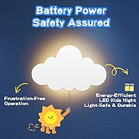 Vista 4 de 2 Pack Cloud Light - Battery-Powered Wall Lamp for Nursery, Kids Bedroom & Baby Room, 3000K Warm Night Light with Pull-String Switch, Cordless 3.7V
