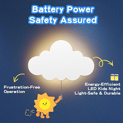 Miniatura 4 de Paquete de 2 luces de nube  Lámpara de pared alimentada por batería para guardería, dormitorio de niños y habitación del bebé, luz nocturna cálida