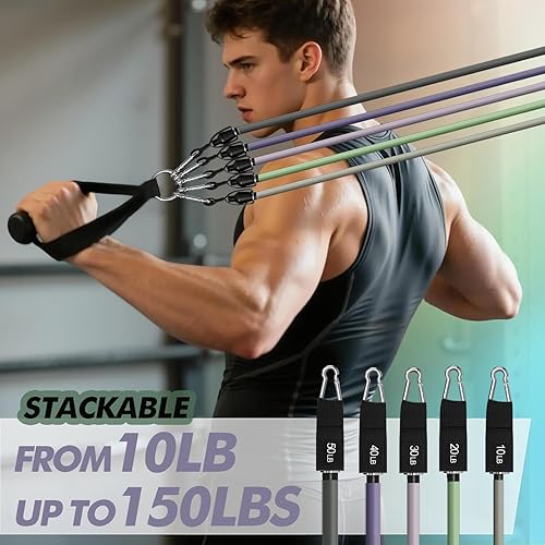 Miniatura 4 de WHATAFIT Bandas de resistencia, bandas de ejercicio, bandas de resistencia para entrenamiento, bandas de entrenamiento con asas para hombres