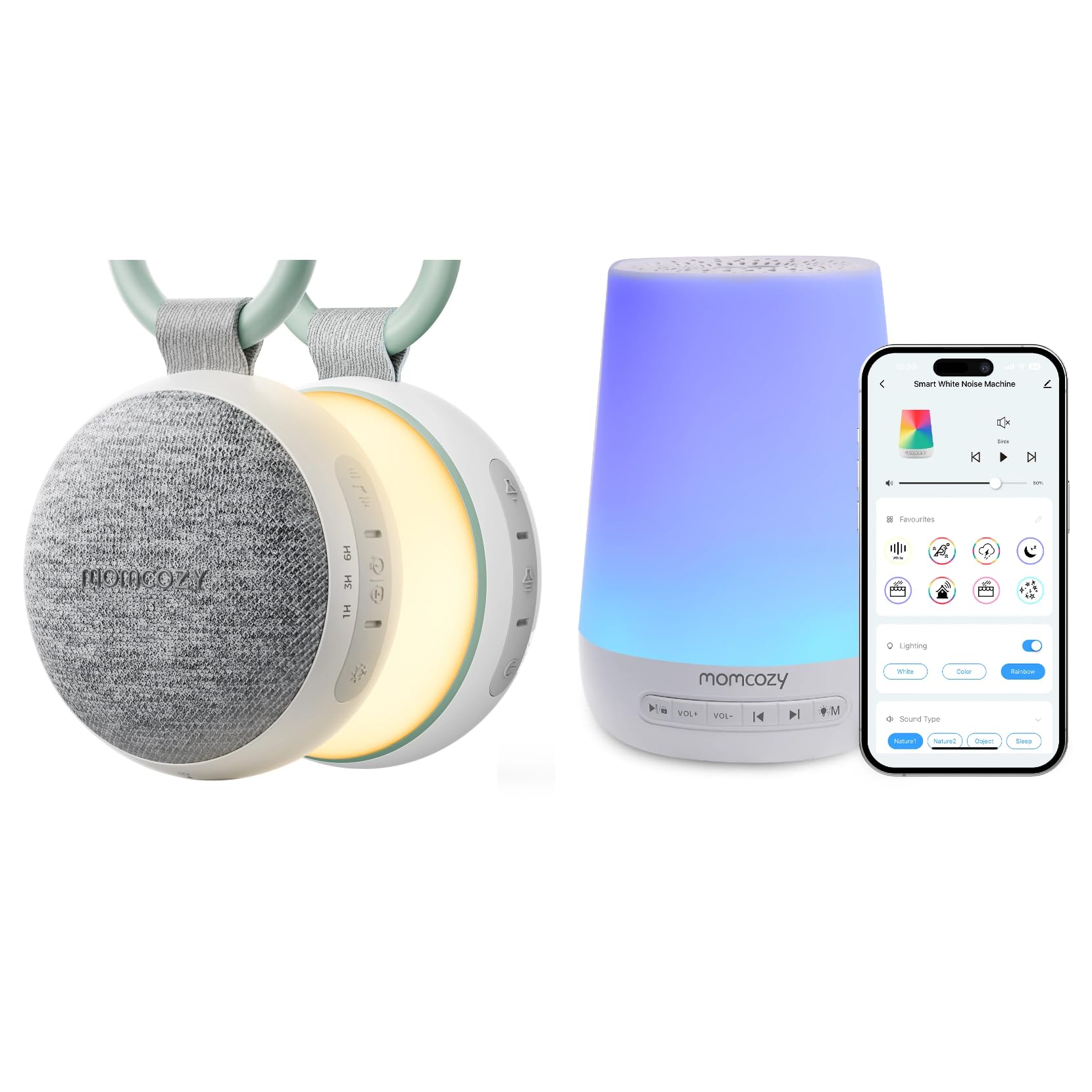 Momcozy Bundle Rumore Bianco Neonati – Portatile & Smart con Luce Notturna