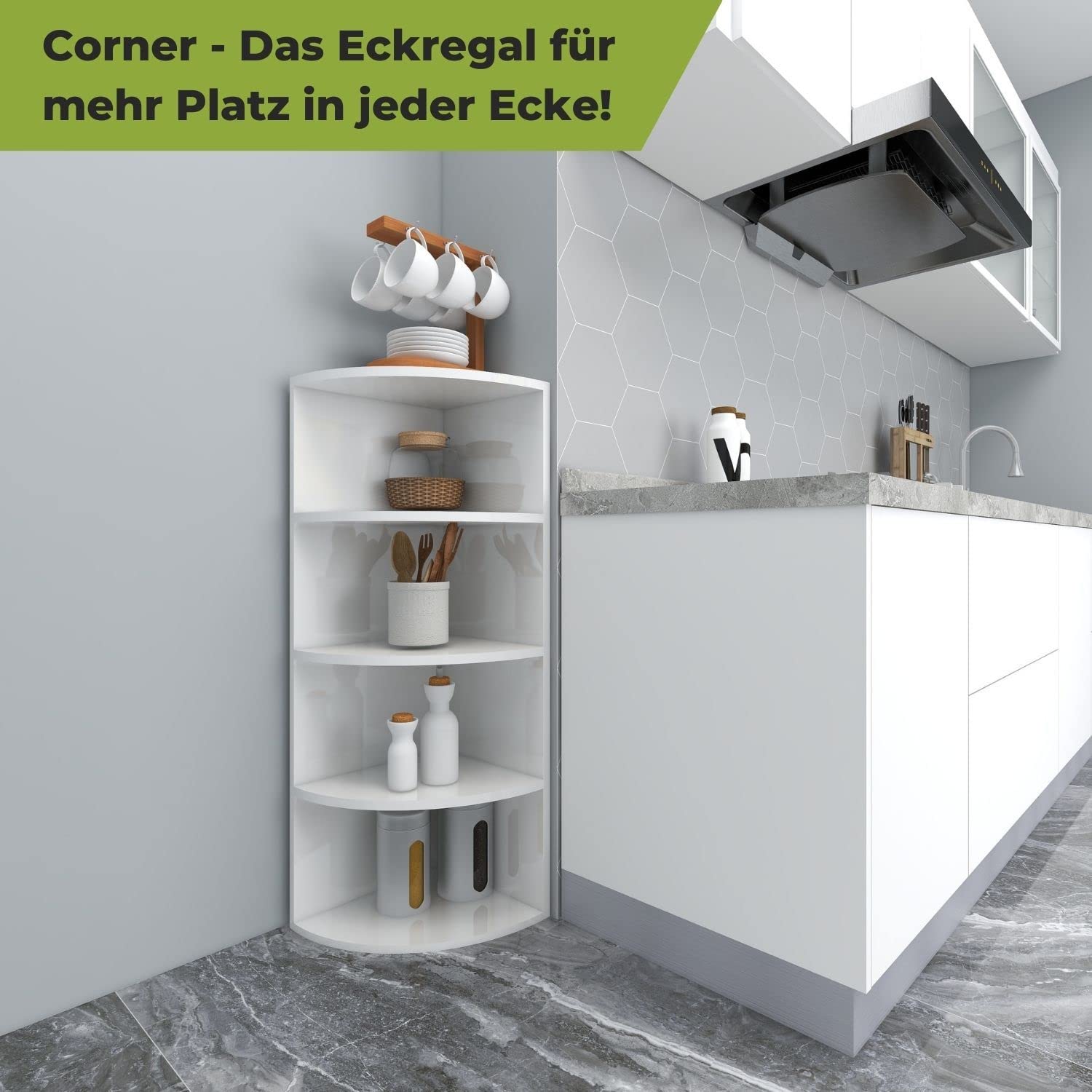 Coemo Eckregal Corner 120, 40x40x120 cm, Weiß, Bücherregal 4 Fächer