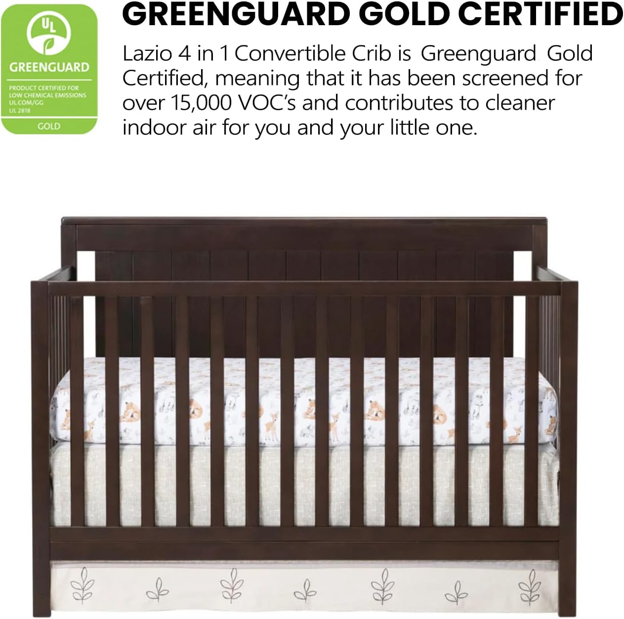 Oxford Baby Lazio 4-in-1 Convertible Baby Crib, Espresso Brown, GreenGuard Gold Certified