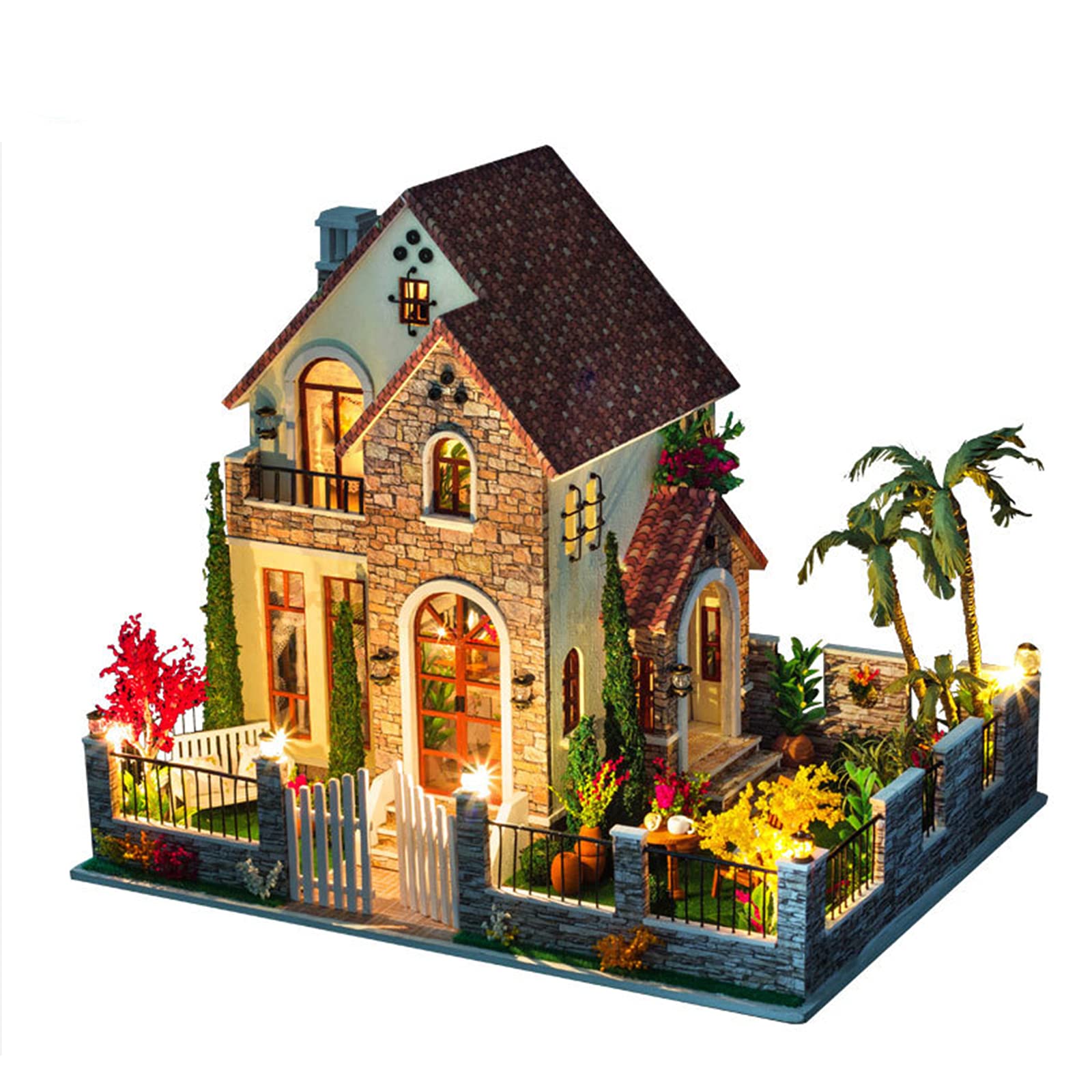 SXPC Doll House DIY Toy Large Villa Hand Assembled Building 3D Model Miniature Dollhouse Furniture Set Love Apartment
