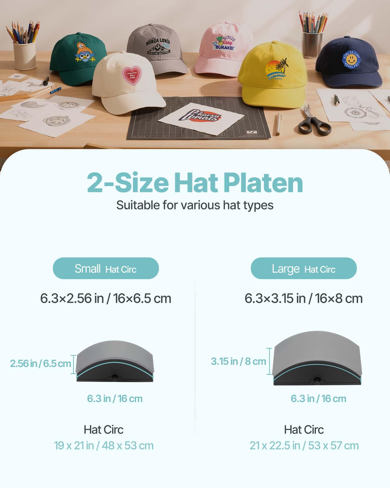 VEVOR Hutpresse mit 2 austauschbaren Platten (16 x 6,5 cm / 16 x 8 cm), Hut-Hitzepresse mit präziser Temperatur- und Zeitregelung, Mützenpresse Heat Press für Kappen Stirnbänder Gesichtsmasken