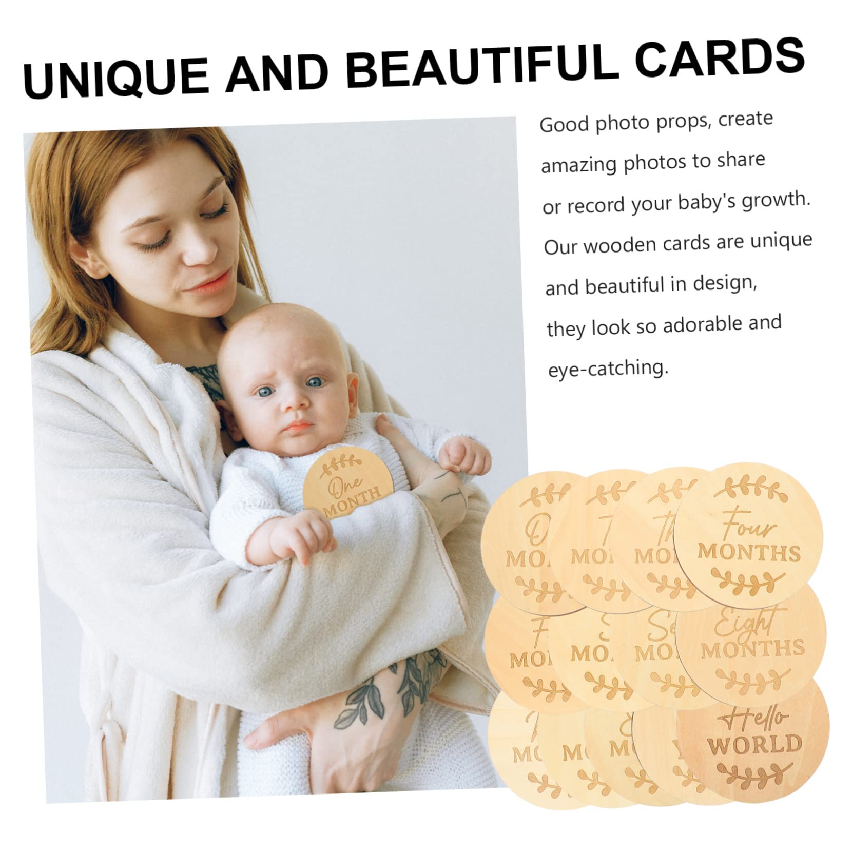 PRETYZOOM 39 Piezas Apoyos De La Foto Del Bebé De Hitos Domésticos Infantil Tarjetas De Crecimiento Infantil Del Bebé De Bebe Tarjetas Conmemorativas De Bebe Madera