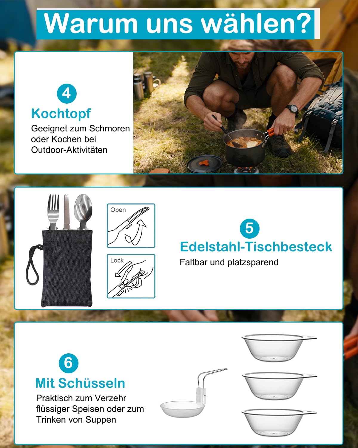 Camping Cookware Kit, Portable 1-2 People Camping Cooking Set, Lightweight Non-Stick Camping Pot and Pan Set with Spoon Fork Cutter for Outdoor Travel Camping Hiking Picnic BBQ