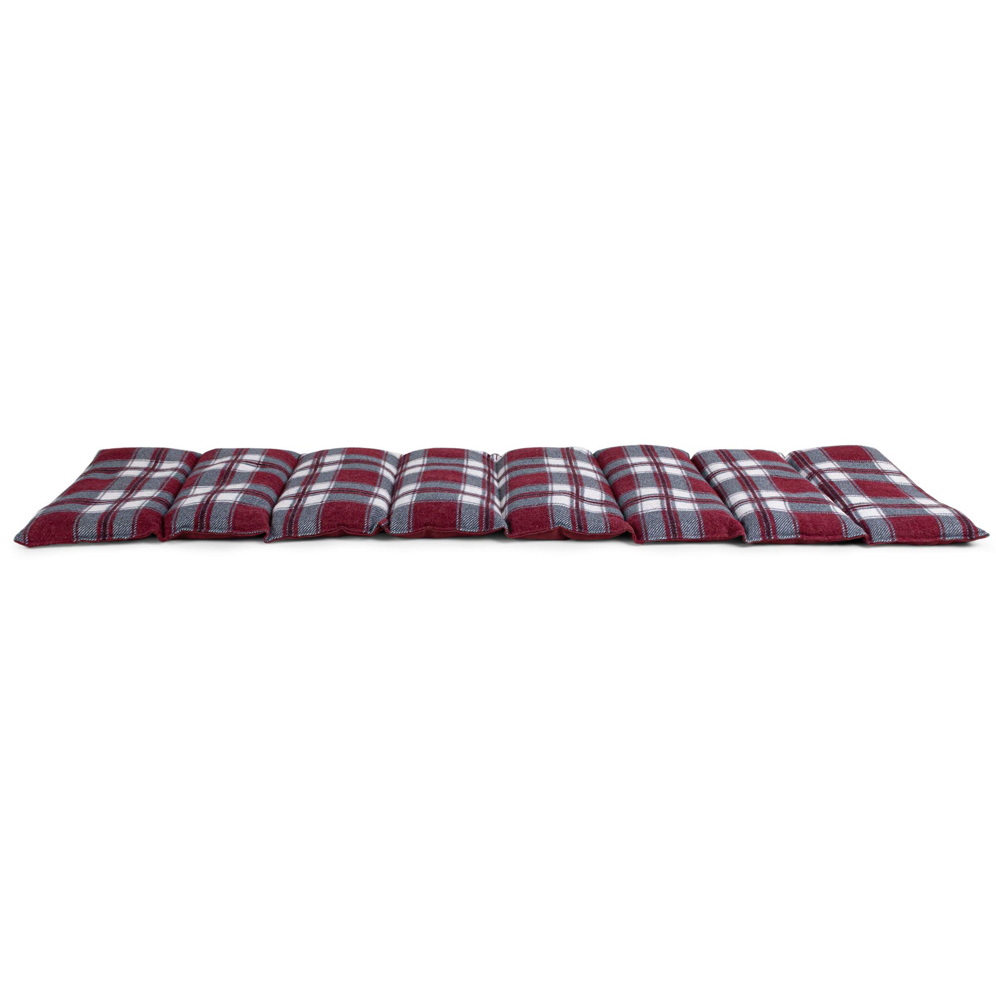 Rapssamenkissen 75x20cm groß 8-Kammer. Körnerkissen, Wärmekissen für Mikrowelle und Backofen (Flanell karo-rot)