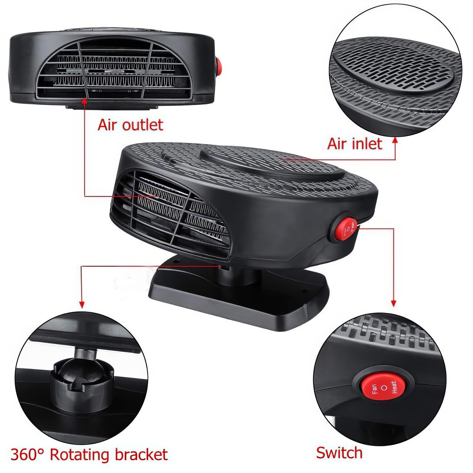 Riloer Draagbare autoverwarmer 12 V 150 W hoog vermogen in autoverwarmer snelle verwarmingsventilator voor het ontdooien van automobiele voorruit & het houden van warm-type-3
