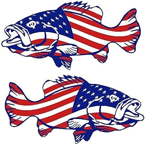 2 PCS American Flag Bass Fish Stickers – Waterproof Vinyl Decals for Car Bumper, Kayak, Toolbox or Boat – Bass Fishing Stickers, Ranger Bass Boat Sticker, Bass Pro Shop Sticker, 2.1 x 5 Inches
