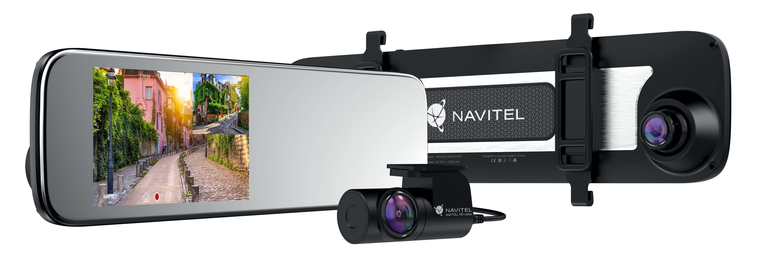 Navitel MR450 GPS Smart Mirror kamera samochodowa - przednie i tylne kamery wideo, ekran dotykowy 14 cm, czujnik noktowizyjny, automatyczne uruchamianie, czujnik uderzenia, prędkościomierz, czujnik parkowania i Wi-Fi, szara