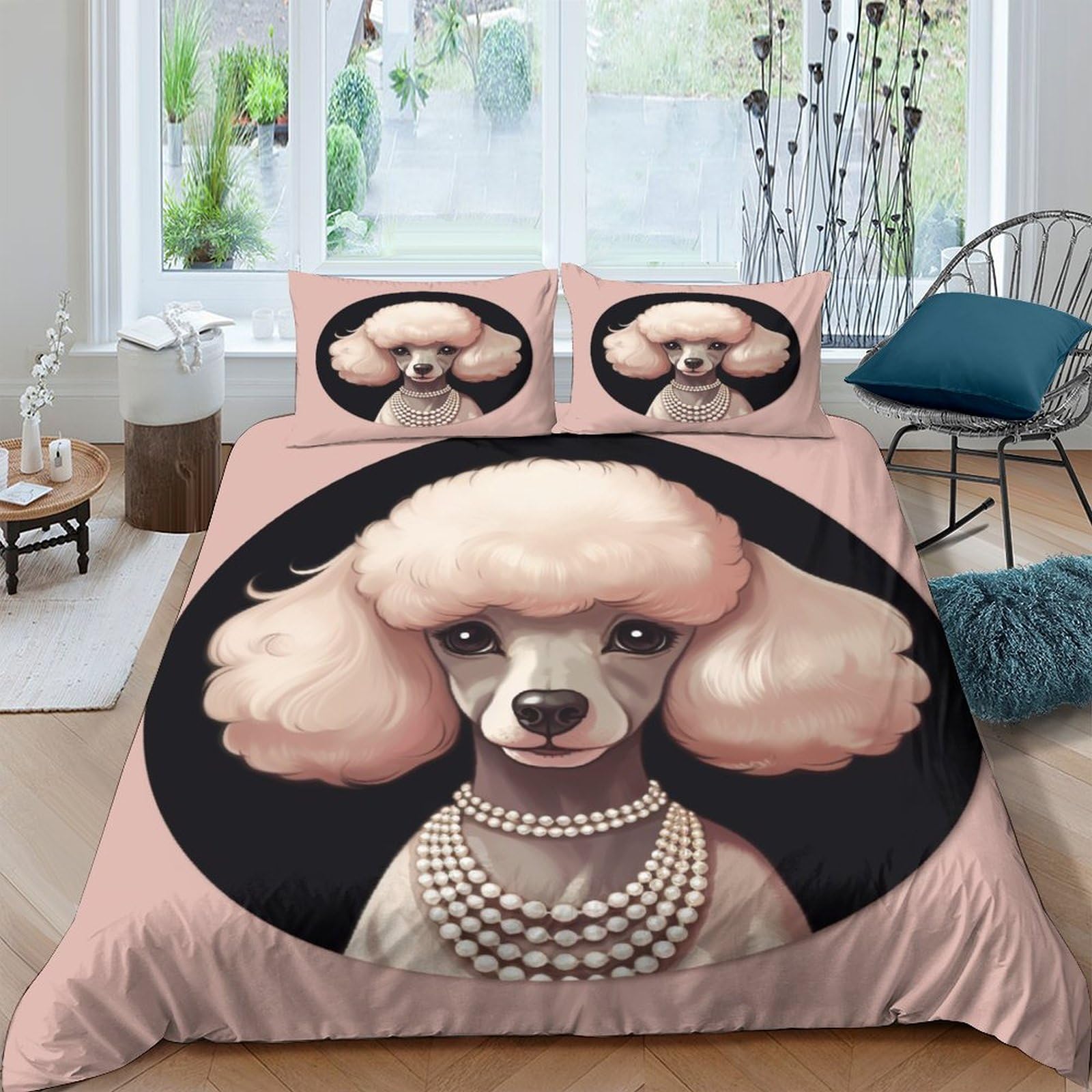 Housse de couette respirante motif caniche 220 x 240 cm avec zip