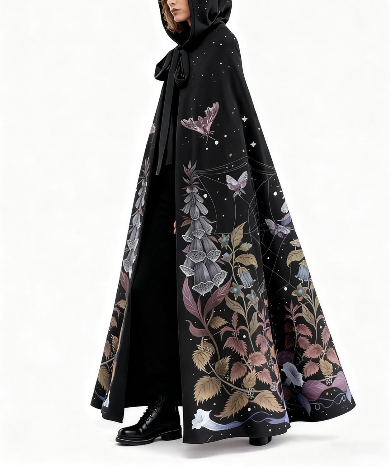 Hooded Cloak Black Cape with Hood Gothic Christmas Halloween Long Capes Women Witch Costume Renaissance Medieval Vampire Robe - Image 7