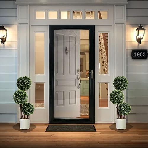 Miniatura 6 de Árbol de Topiarios Artificiales de Bolas para Exteriores, Árbol de Boj Falso de Triple Bola de 3 pies (2 Piezas), Plantas de Arbustos Artificiales