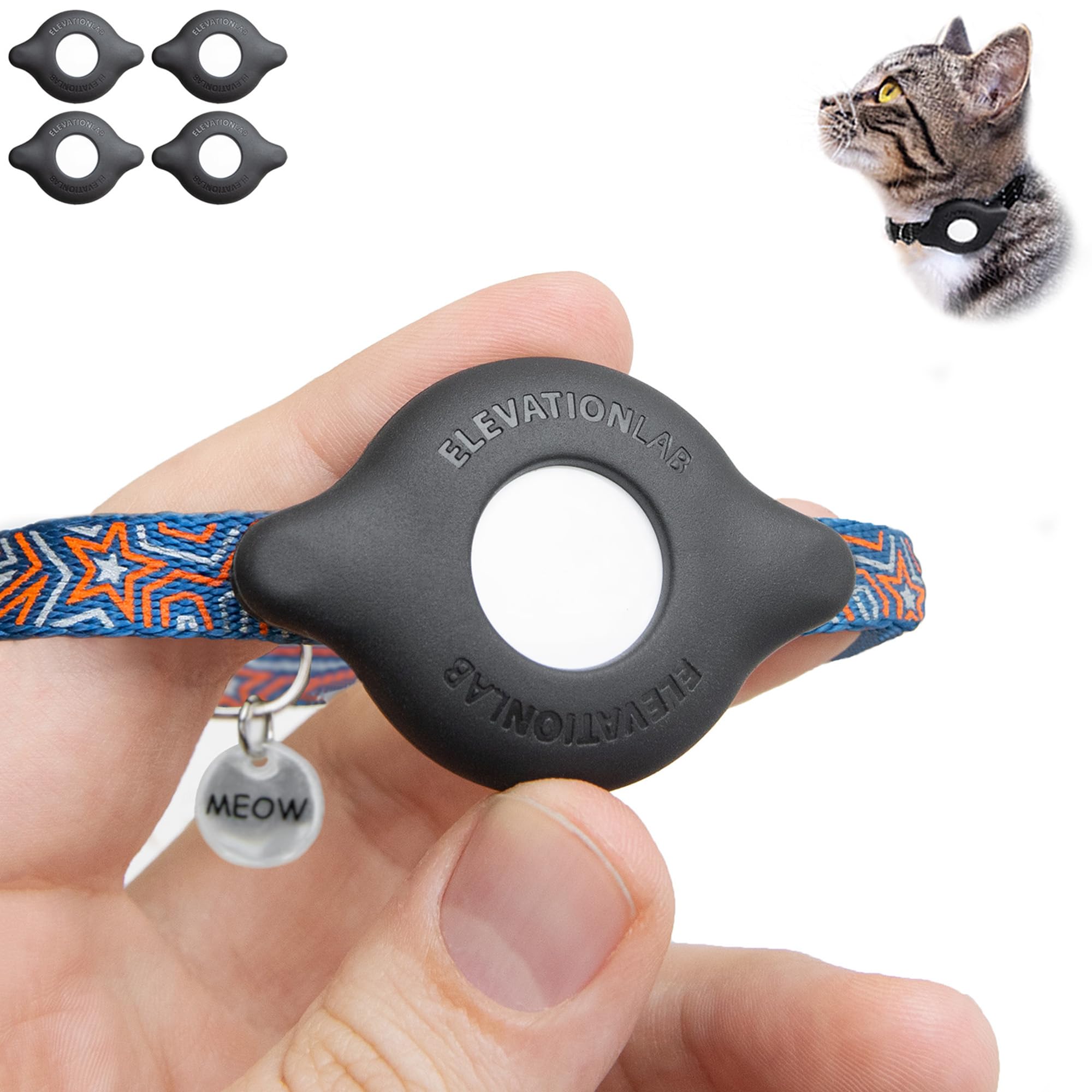 TagVault™ AirTag Cat Collar Mount - The Secure & Compact AirTag Collar Holder | Fits Any Collar Width, Great for Dogs Too, Patent Pending | Elevation Lab (4-Pack)